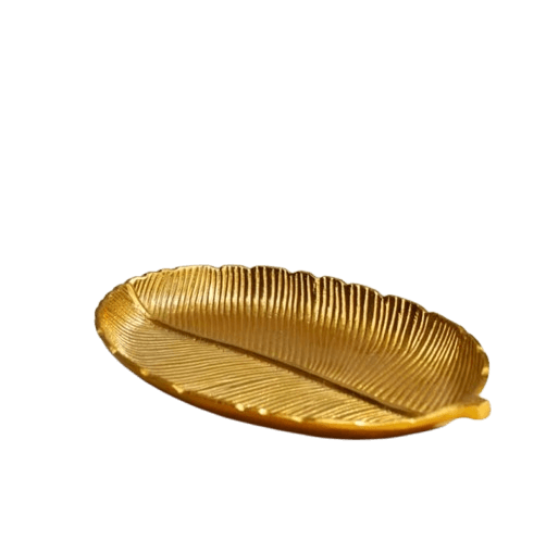 ALUMINIUM LEAF SERVING TRAY (GOLD)